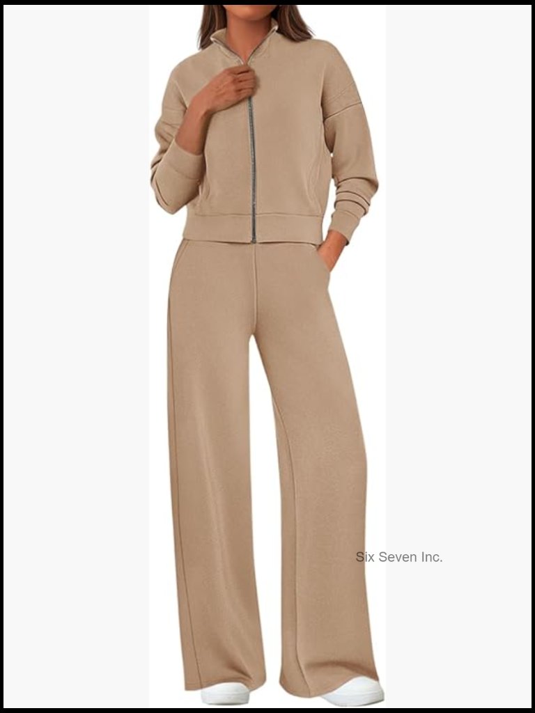 2 Piece Outfits Zip Up Sweatshirt Wide Leg Sweatpants Casual Tracksuit Lounge